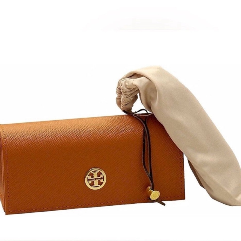 Tory Burch orange sunglass case with protective cloth sleeve - Picture 1 of 1